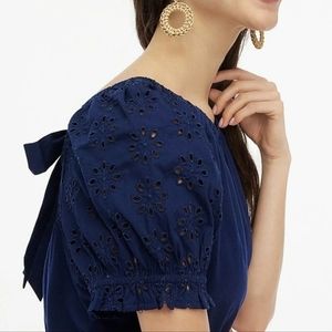 NWT J.Crew Factory Women's Eyelet Tie-Back Top Size S, Navy